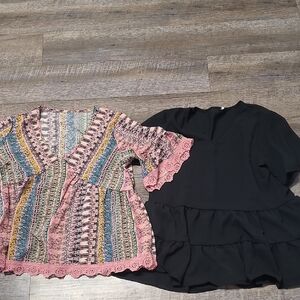 Multicolor Bohemian Blouse and Black Ruffle Top
